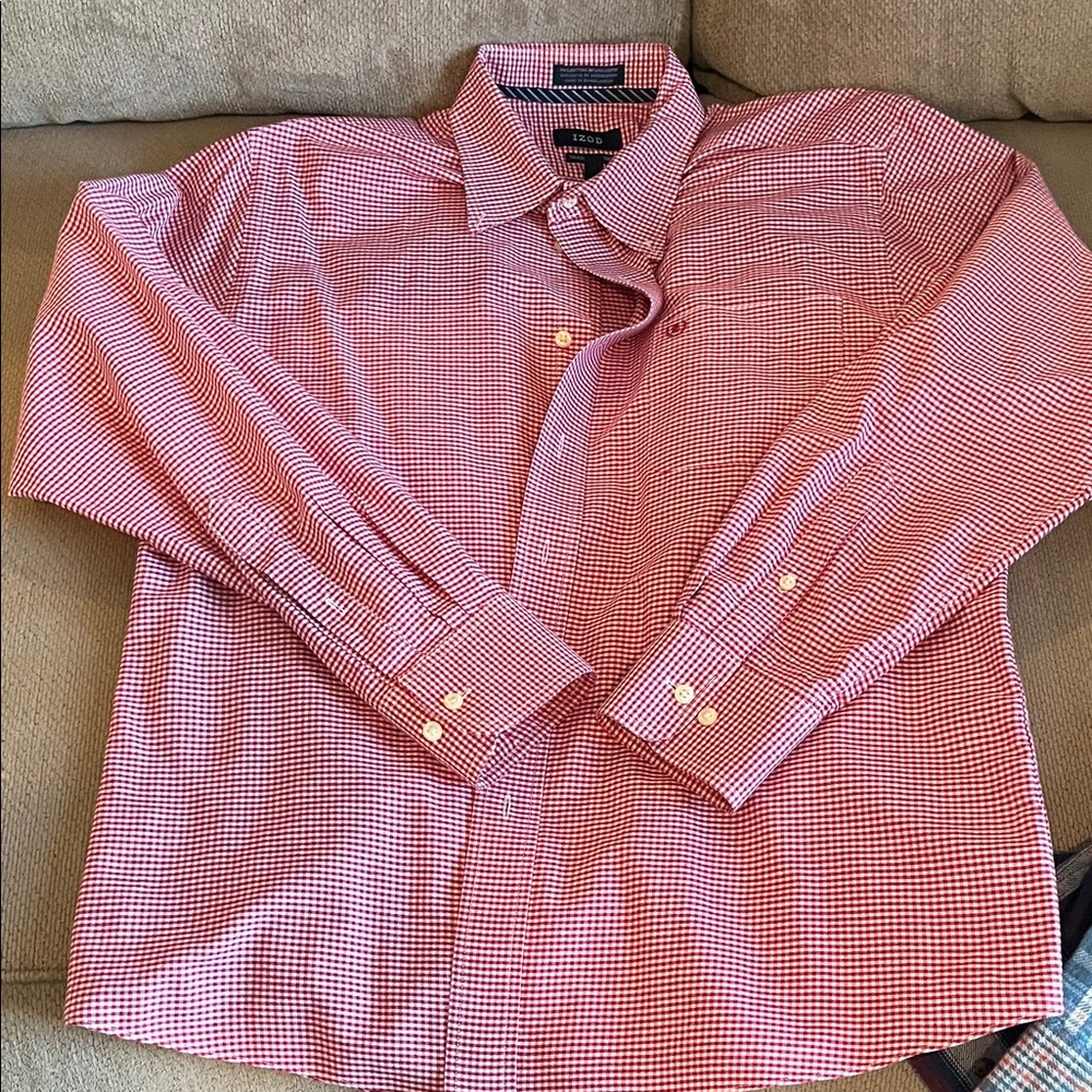 Izod Men's Red and White Gingham Shirt